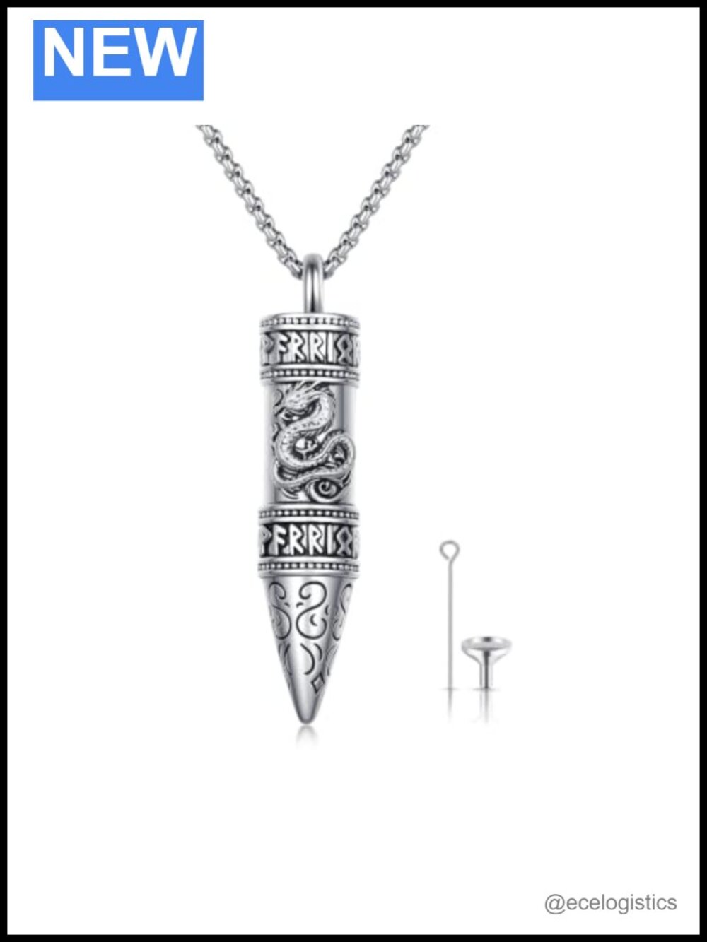 Viking Dragon Urn Necklace Stainless Steel Memorial Pendant
